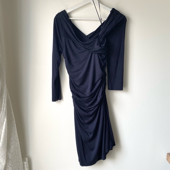 Mango black stretch asymmetric ruched minidress - Picture 8 of 13